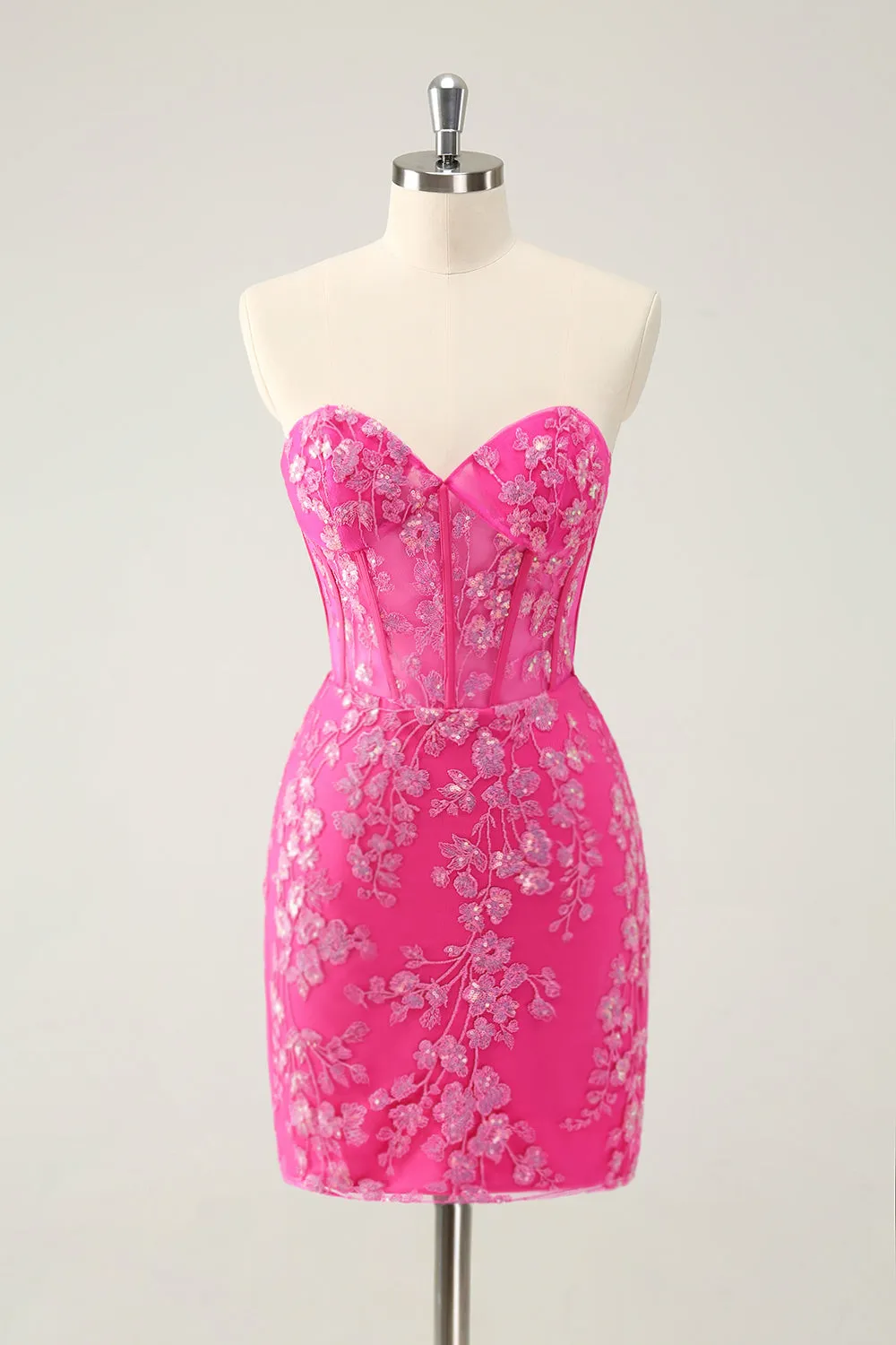 Sparkly Fuchsia Sweetheart Corset Homecoming Dress with Appliques sold by Zapaka