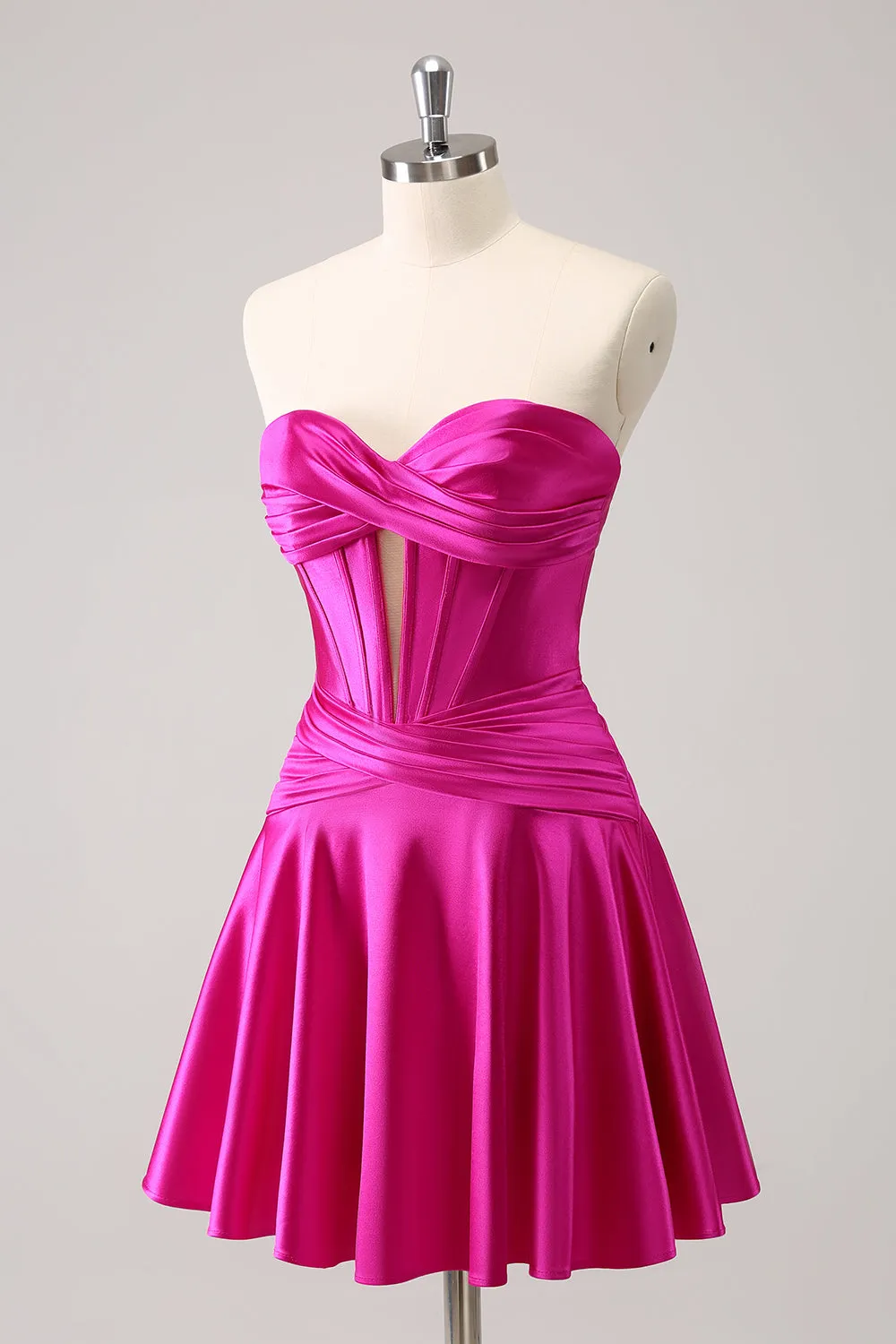 Fuchsia A-Line Sweetheart Corset Short Homecoming Dress sold by Zapaka product image thumbnail 3