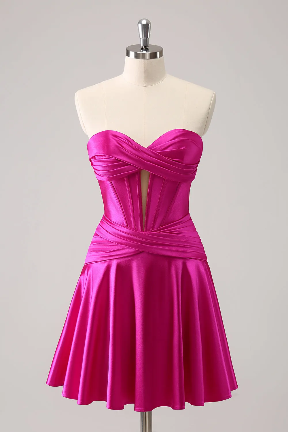 Fuchsia A-Line Sweetheart Corset Short Homecoming Dress sold by Zapaka