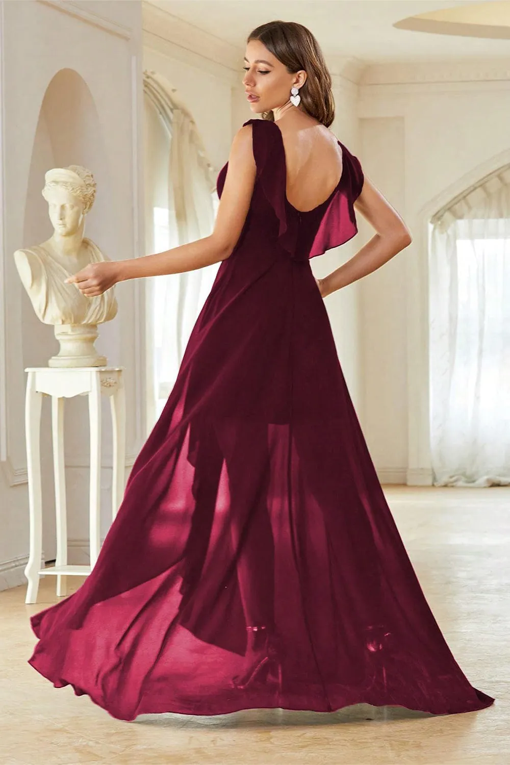 A-Line Burgundy V-Neck Chiffon High Low Prom Dress sold by Zapaka product image thumbnail 2