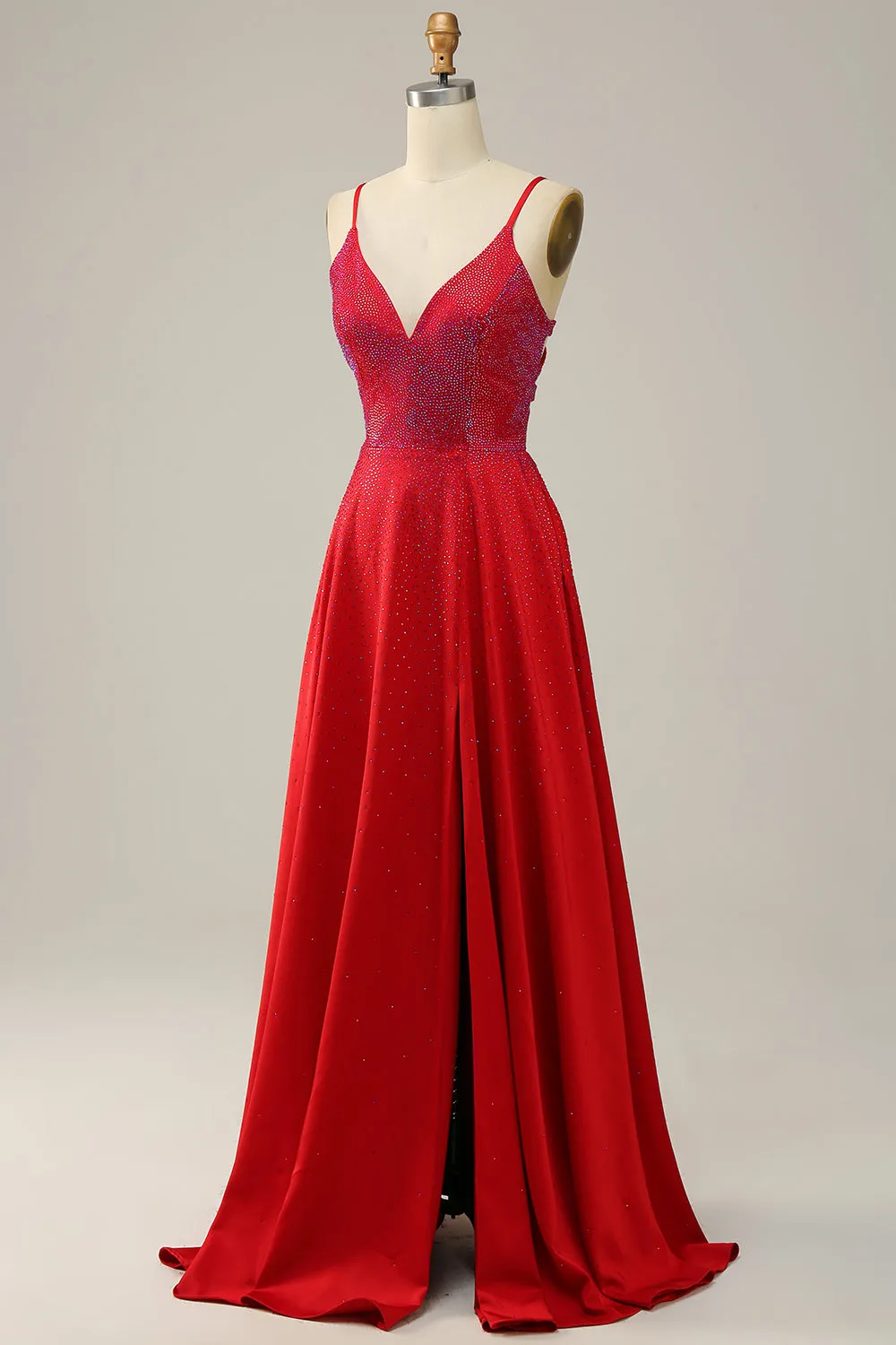 A Line Red Spaghetti Straps Beaded Long Prom Dress sold by Zapaka product image thumbnail 3