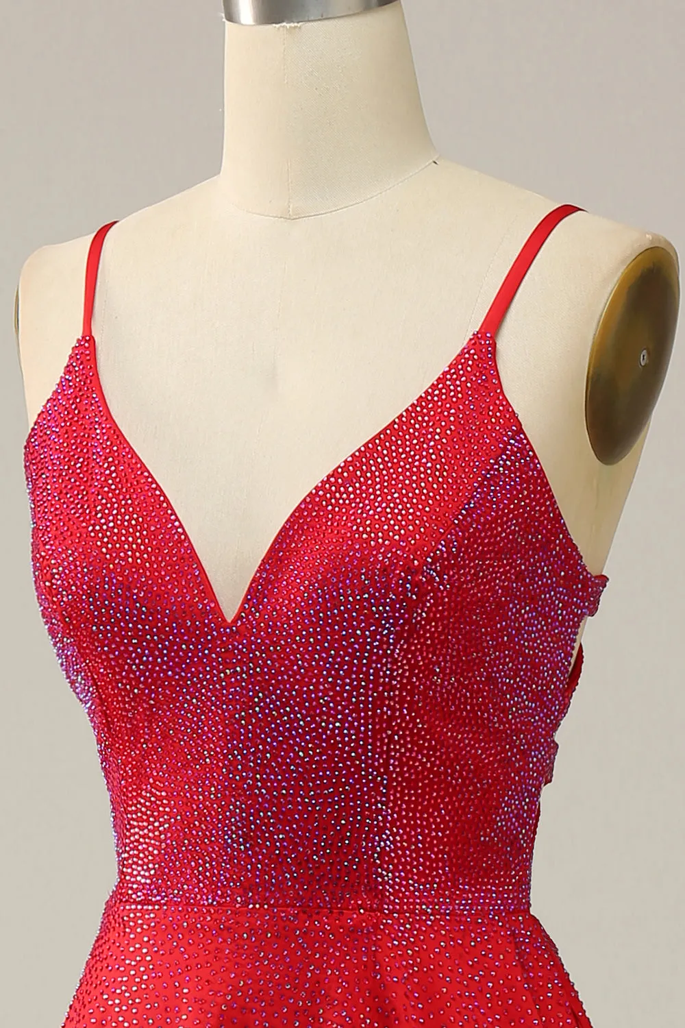 A Line Red Spaghetti Straps Beaded Long Prom Dress sold by Zapaka product image thumbnail 5