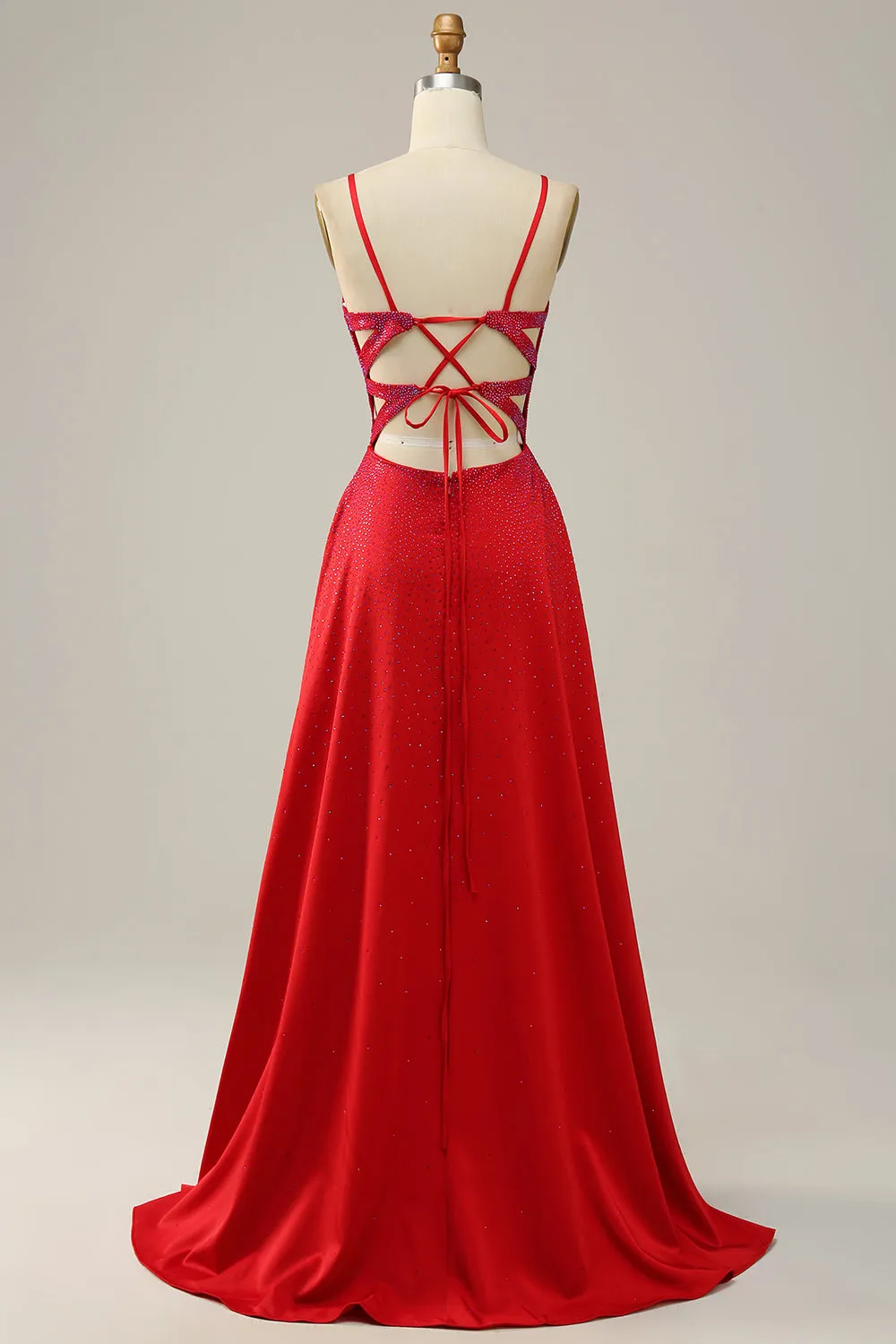 A Line Red Spaghetti Straps Beaded Long Prom Dress sold by Zapaka product image thumbnail 2
