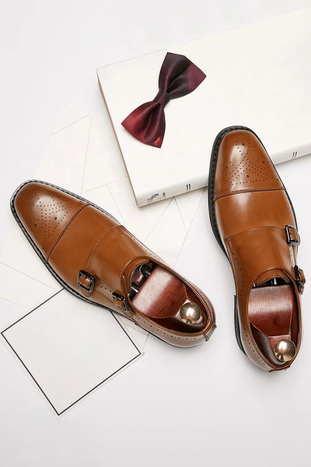 Brown Monk Strap Men's Leather Slip-On Dress Shoes sold by Zapaka product image thumbnail 2