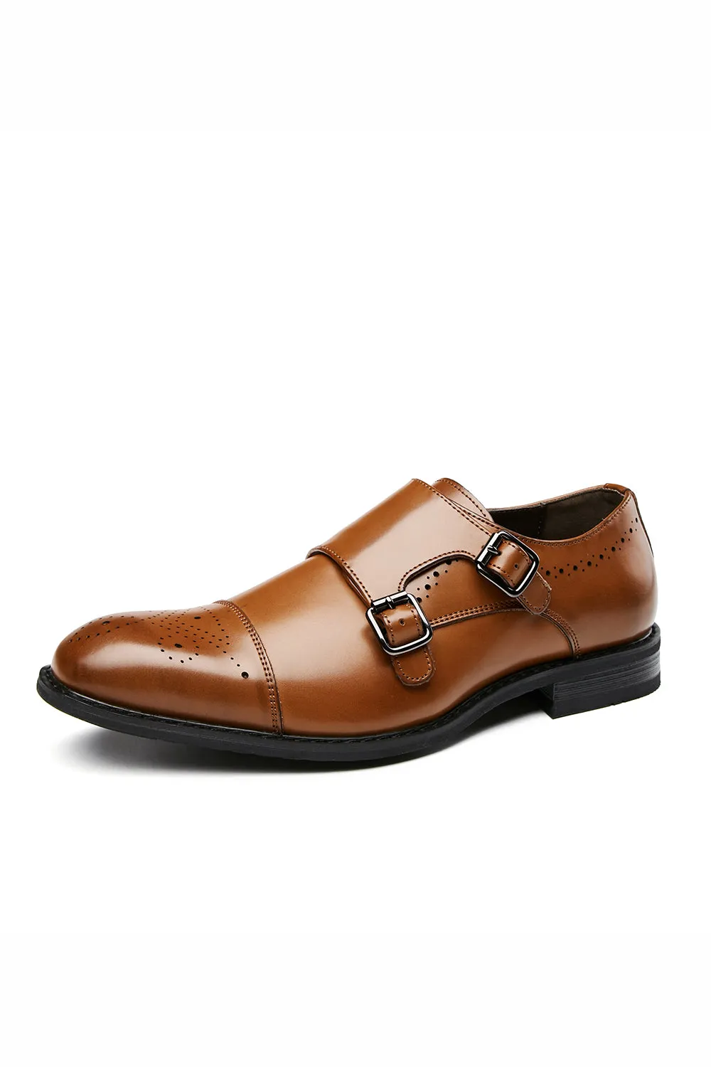 Brown Monk Strap Men's Leather Slip-On Dress Shoes sold by Zapaka product image thumbnail 3