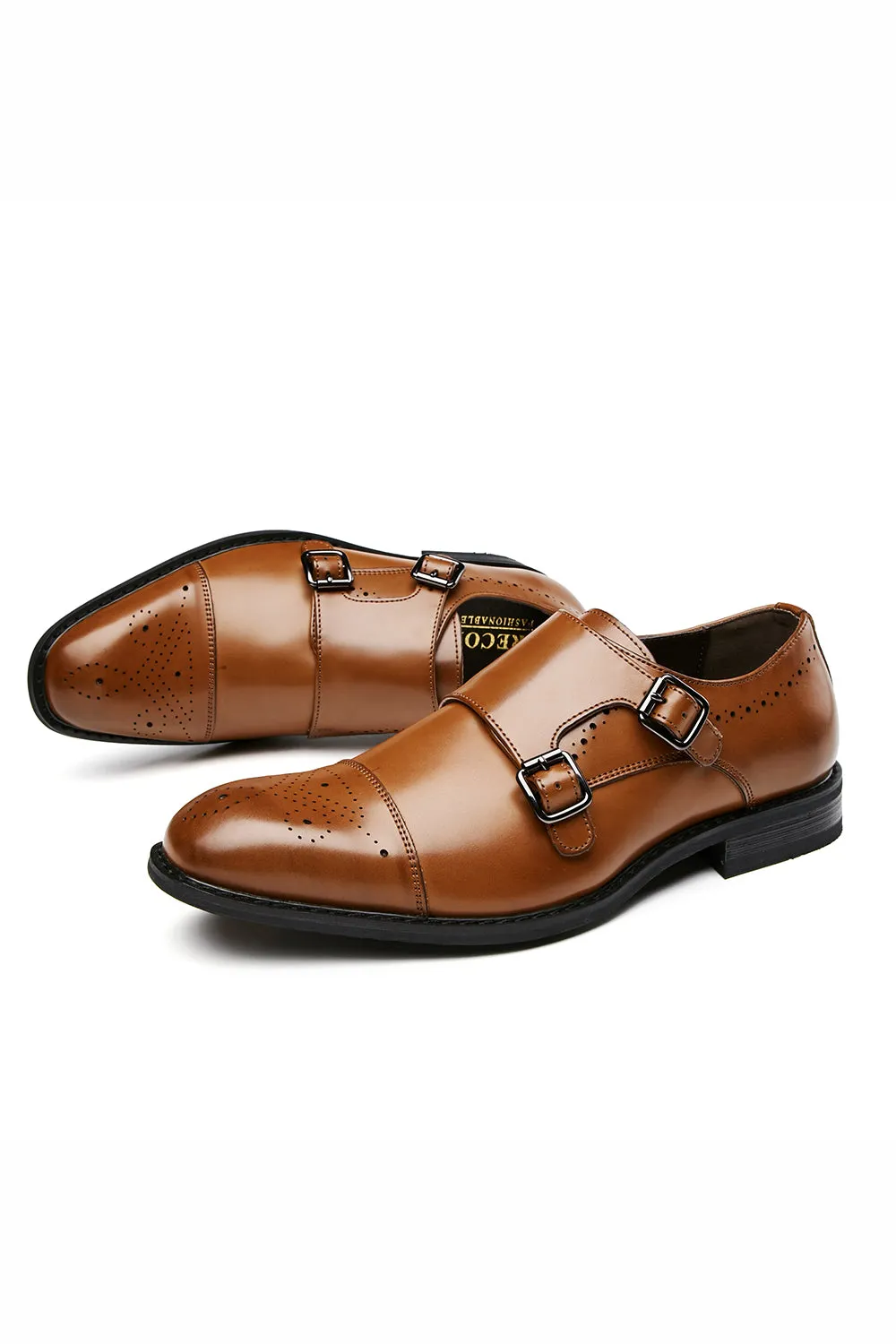 Brown Monk Strap Men's Leather Slip-On Dress Shoes sold by Zapaka product image thumbnail 4