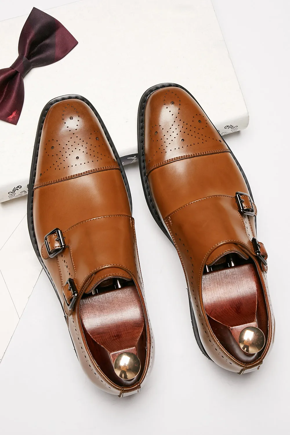 Brown Monk Strap Men's Leather Slip-On Dress Shoes sold by Zapaka