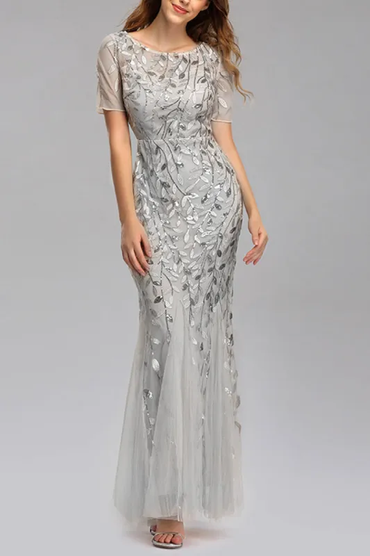 Mermaid Short Sleeves Silver Prom Dress sold by Zapaka
