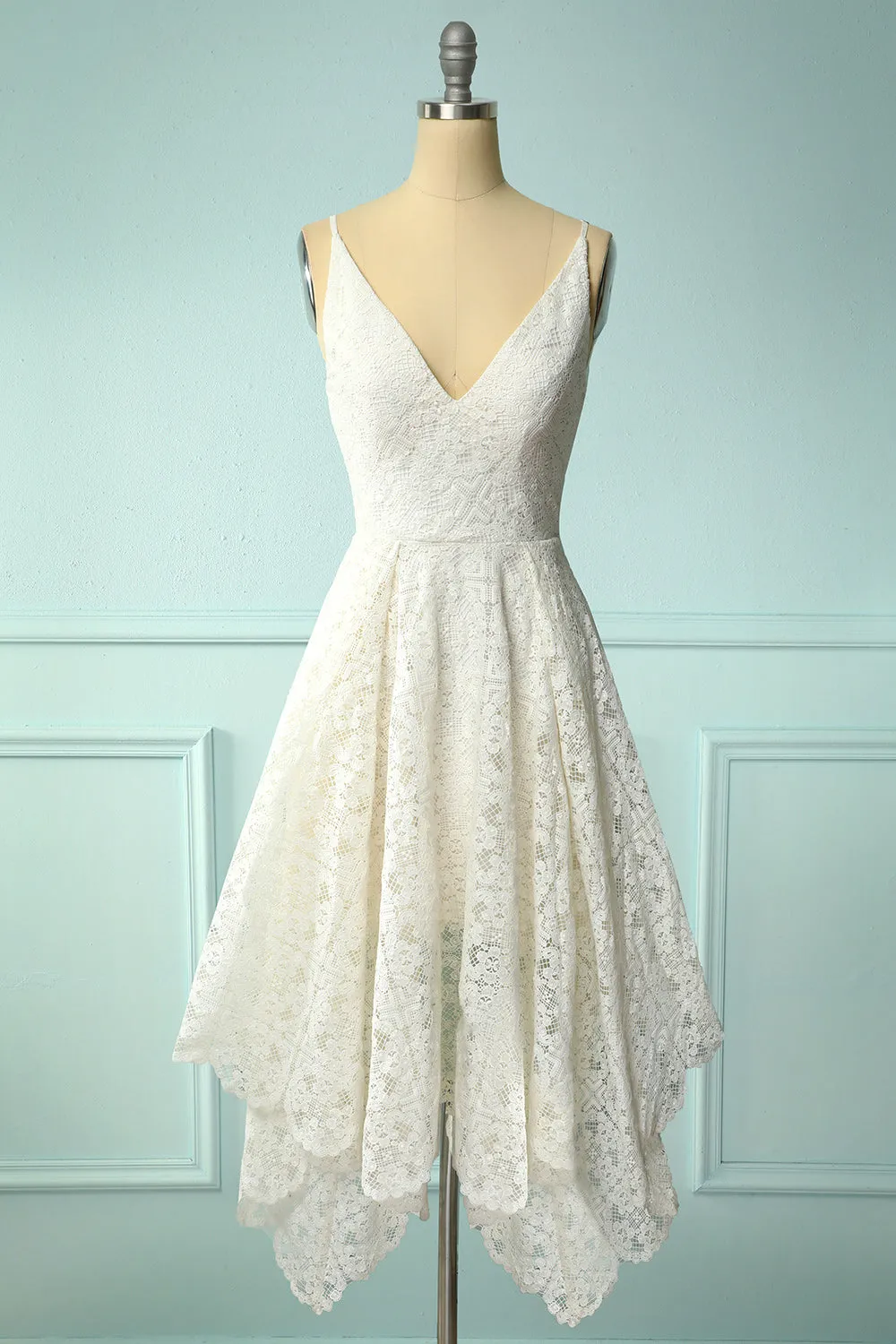 White Lace Asymmetrical Dress sold by Zapaka