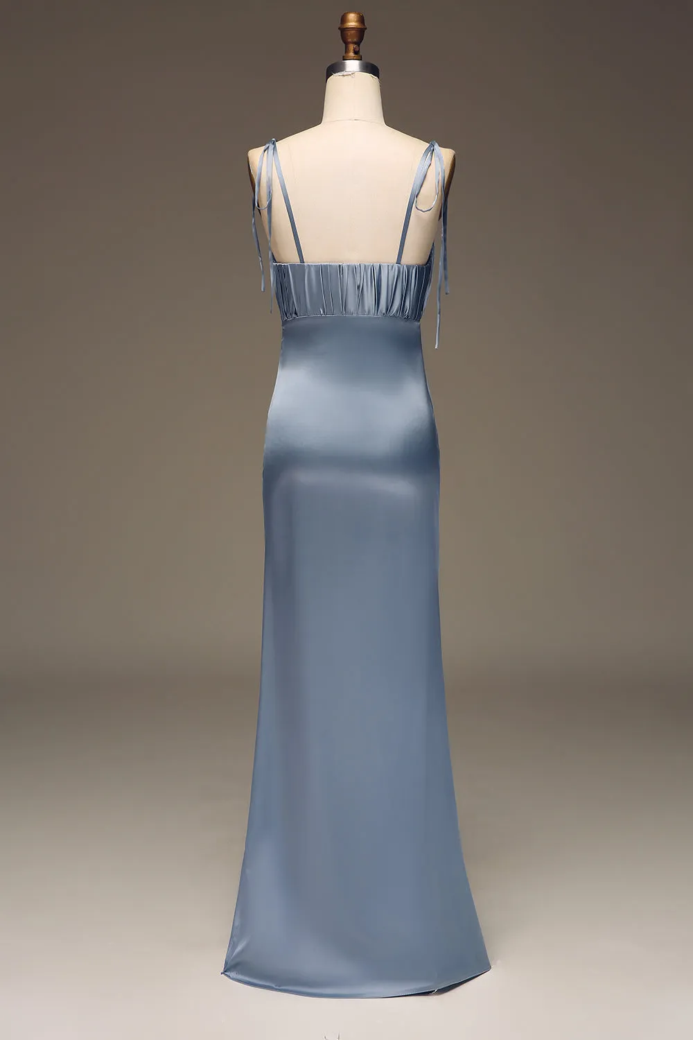 Dusty Blue Spaghetti Straps Sheath Satin Pleated Bridesmaid Dress sold by Zapaka product image thumbnail 2