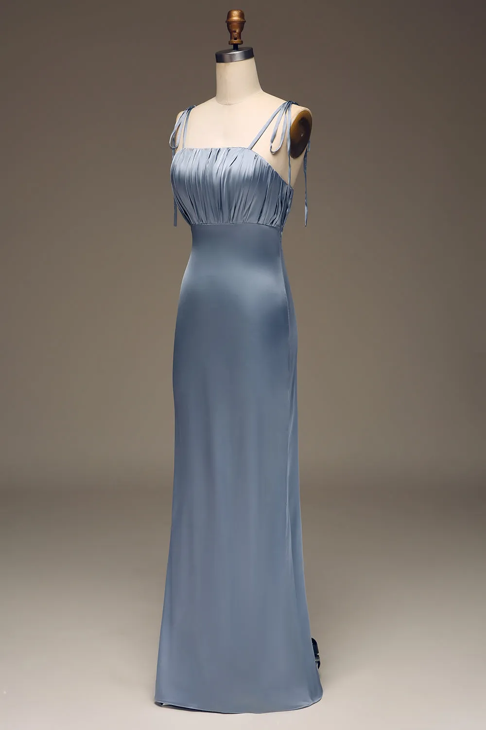 Dusty Blue Spaghetti Straps Sheath Satin Pleated Bridesmaid Dress sold by Zapaka product image thumbnail 3