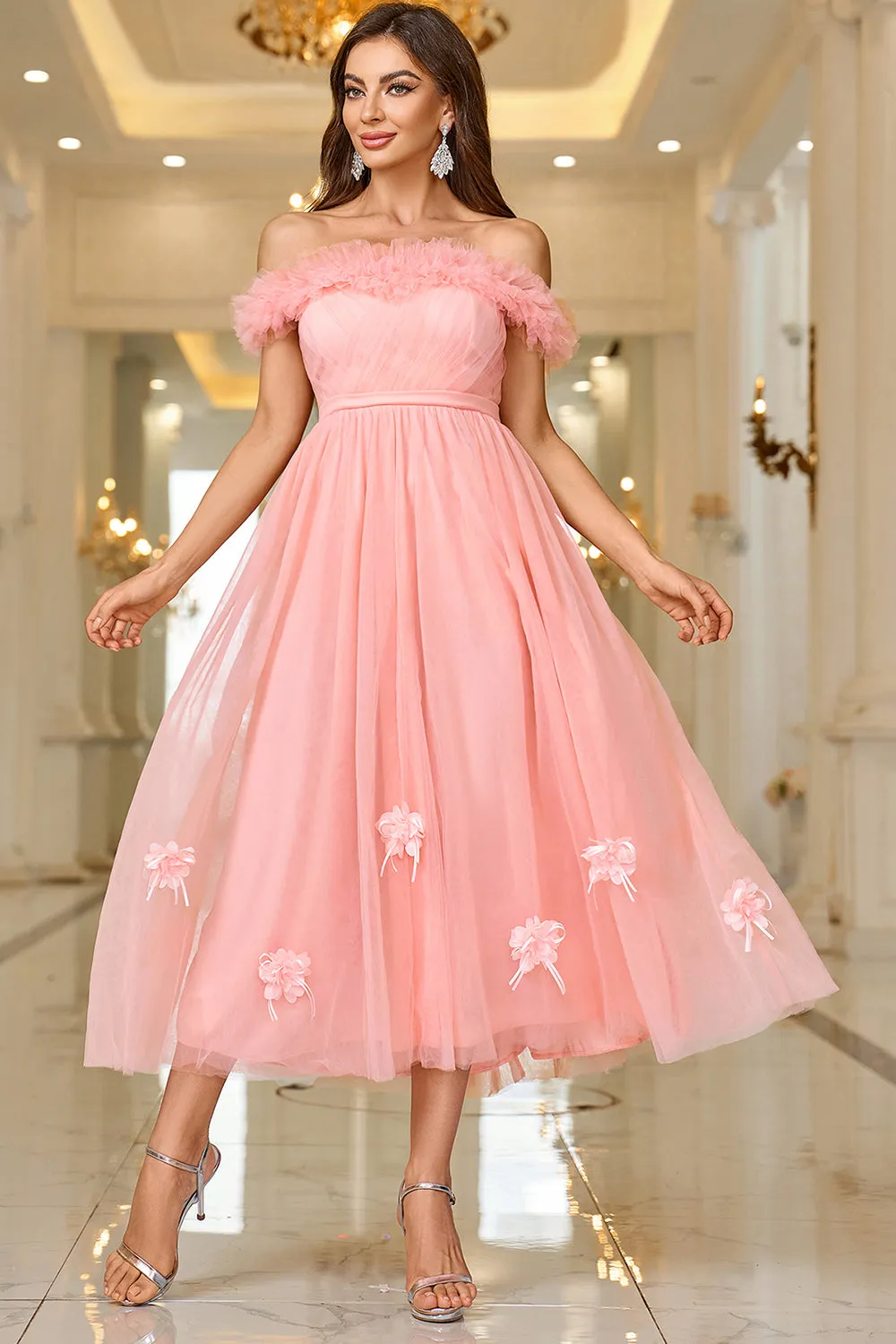 Pink A Line Off The Shoulder Prom Dress with Lace Up Back sold by Zapaka product image thumbnail 5