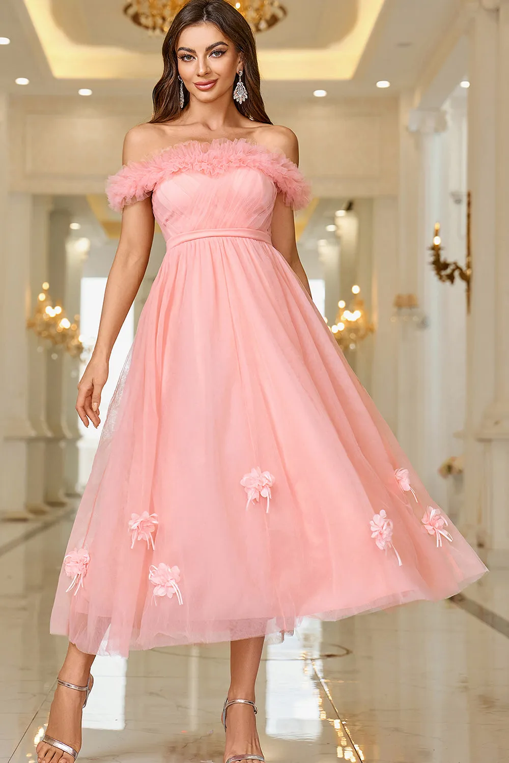 Pink A Line Off The Shoulder Prom Dress with Lace Up Back sold by Zapaka product image thumbnail 3