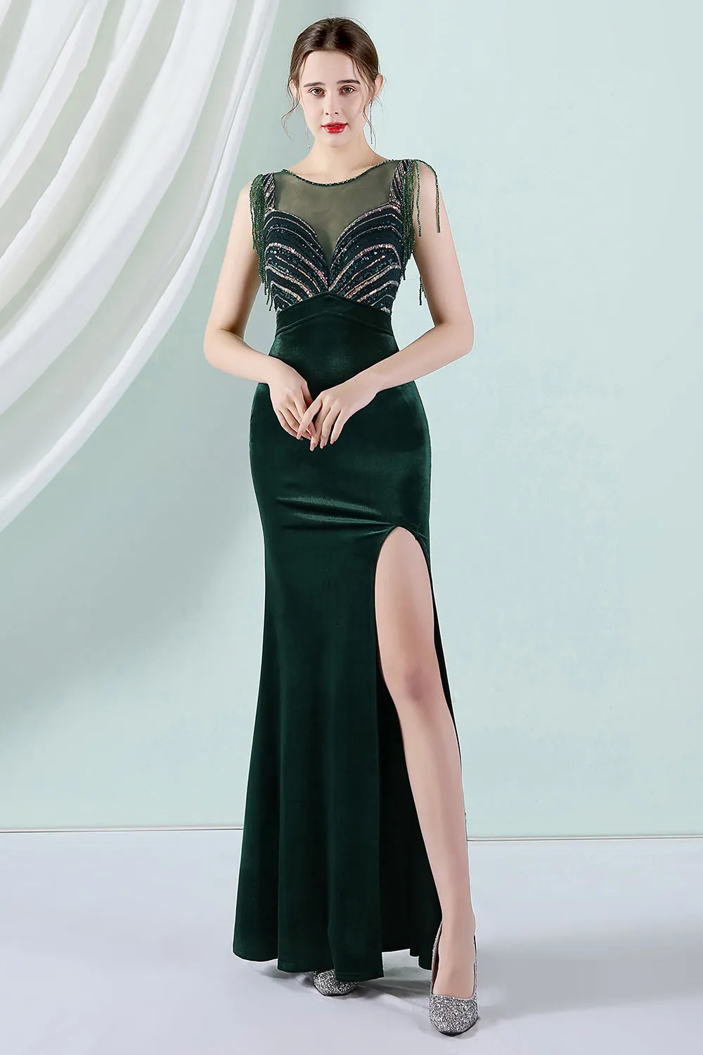 Dark Green Mermaid Bateau Neck Prom Dress sold by Zapaka product image thumbnail 4
