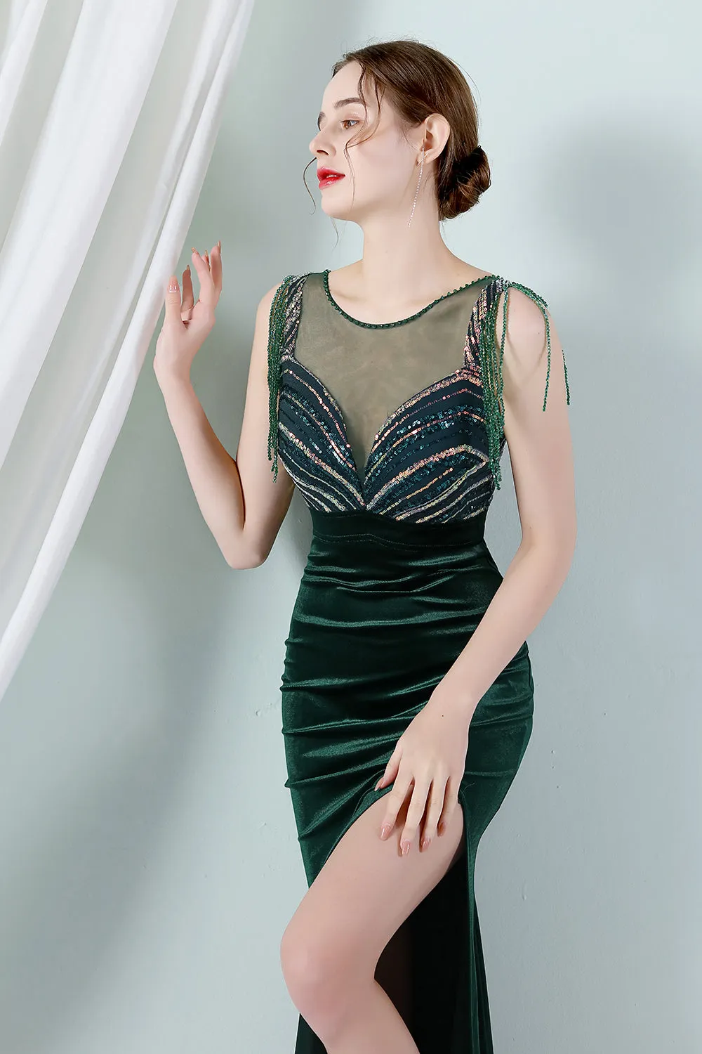 Dark Green Mermaid Bateau Neck Prom Dress sold by Zapaka product image thumbnail 5