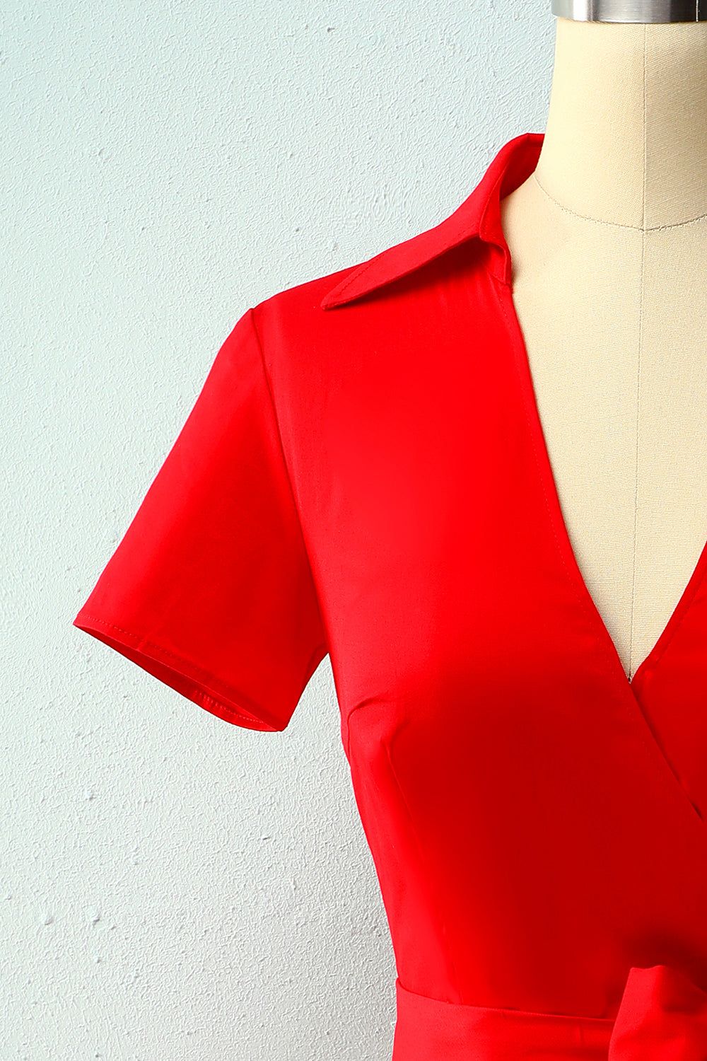 Red V-neck Solid Dress sold by Zapaka product image thumbnail 4