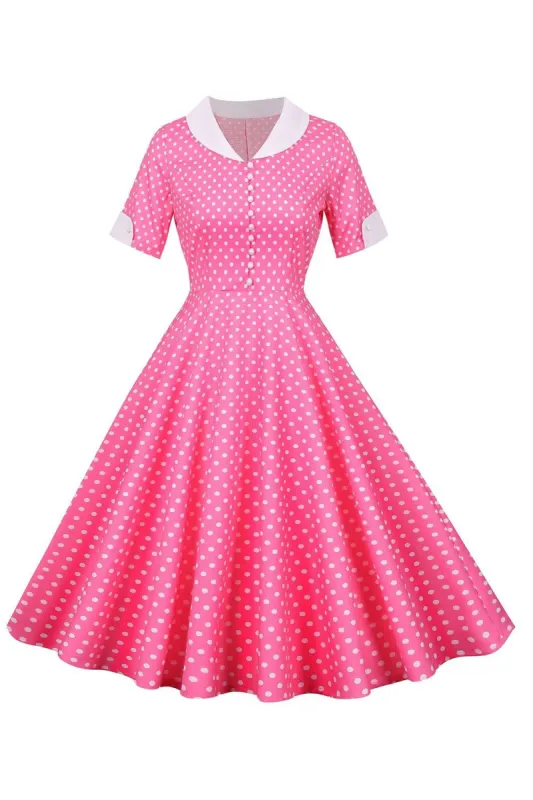 Pink Polka Dots Peter Pan Vintage Dress With Buttons sold by Zapaka