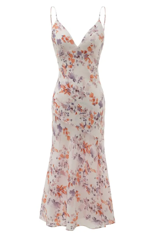 White Purple Flower Print Summer Dress sold by Zapaka