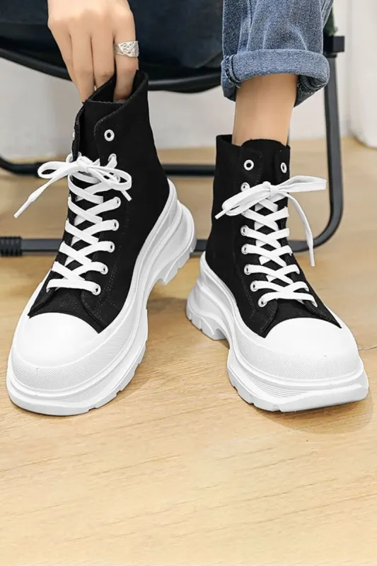 Men's Black High Top Platform Walking Canvas Sneakers sold by Zapaka