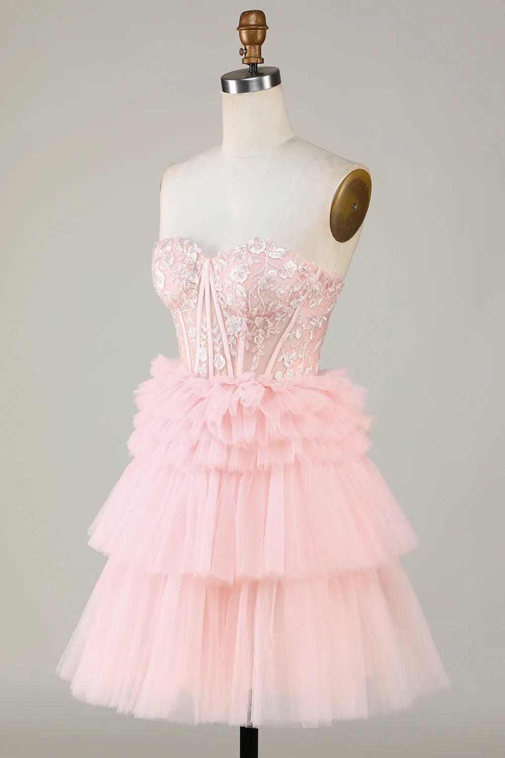 Trendy A-Line Sweetheart Pink Short Homecoming Dress with Ruffles sold by Zapaka product image thumbnail 3