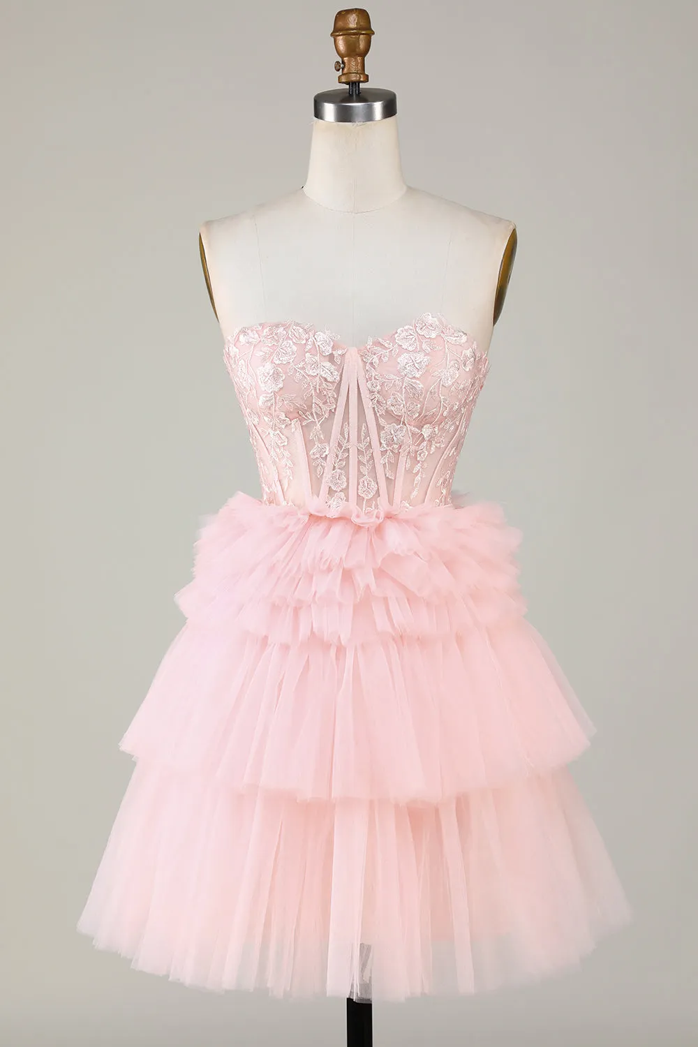 Trendy A-Line Sweetheart Pink Short Homecoming Dress with Ruffles sold by Zapaka