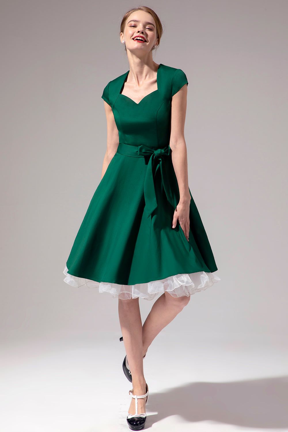 Green V Neck Swing Dress sold by Zapaka