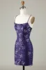Sparkly Sheath Spaghetti Straps Dark Purple Short Homecoming Dress with Criss Cross Back sold by Zapaka