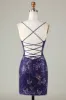 Sparkly Sheath Spaghetti Straps Dark Purple Short Homecoming Dress with Criss Cross Back sold by Zapaka
