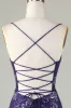 Sparkly Sheath Spaghetti Straps Dark Purple Short Homecoming Dress with Criss Cross Back sold by Zapaka