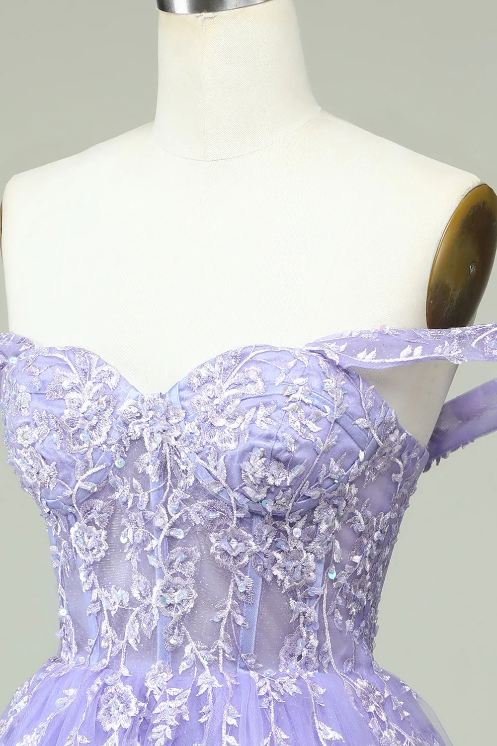 A Line Off the Shoulder Lilac Corset Homecoming Dress with Appliques sold by Zapaka product image thumbnail 5
