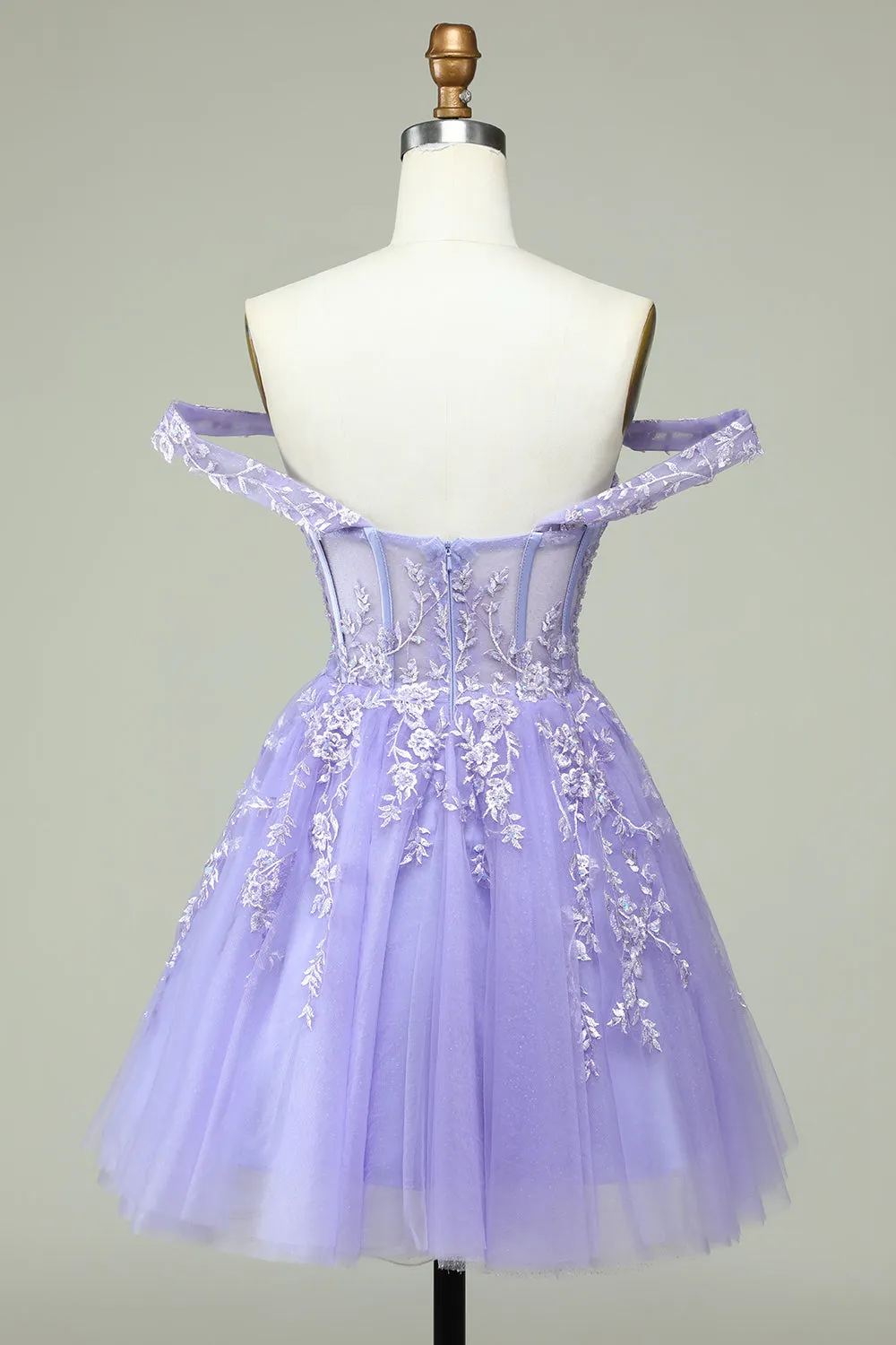 A Line Off the Shoulder Lilac Corset Homecoming Dress with Appliques sold by Zapaka product image thumbnail 2