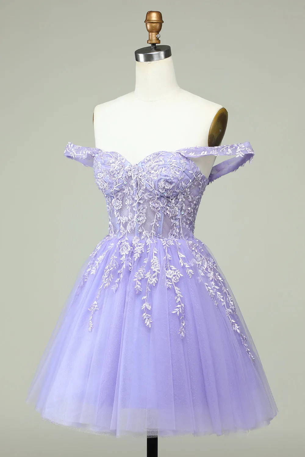 A Line Off the Shoulder Lilac Corset Homecoming Dress with Appliques sold by Zapaka product image thumbnail 3