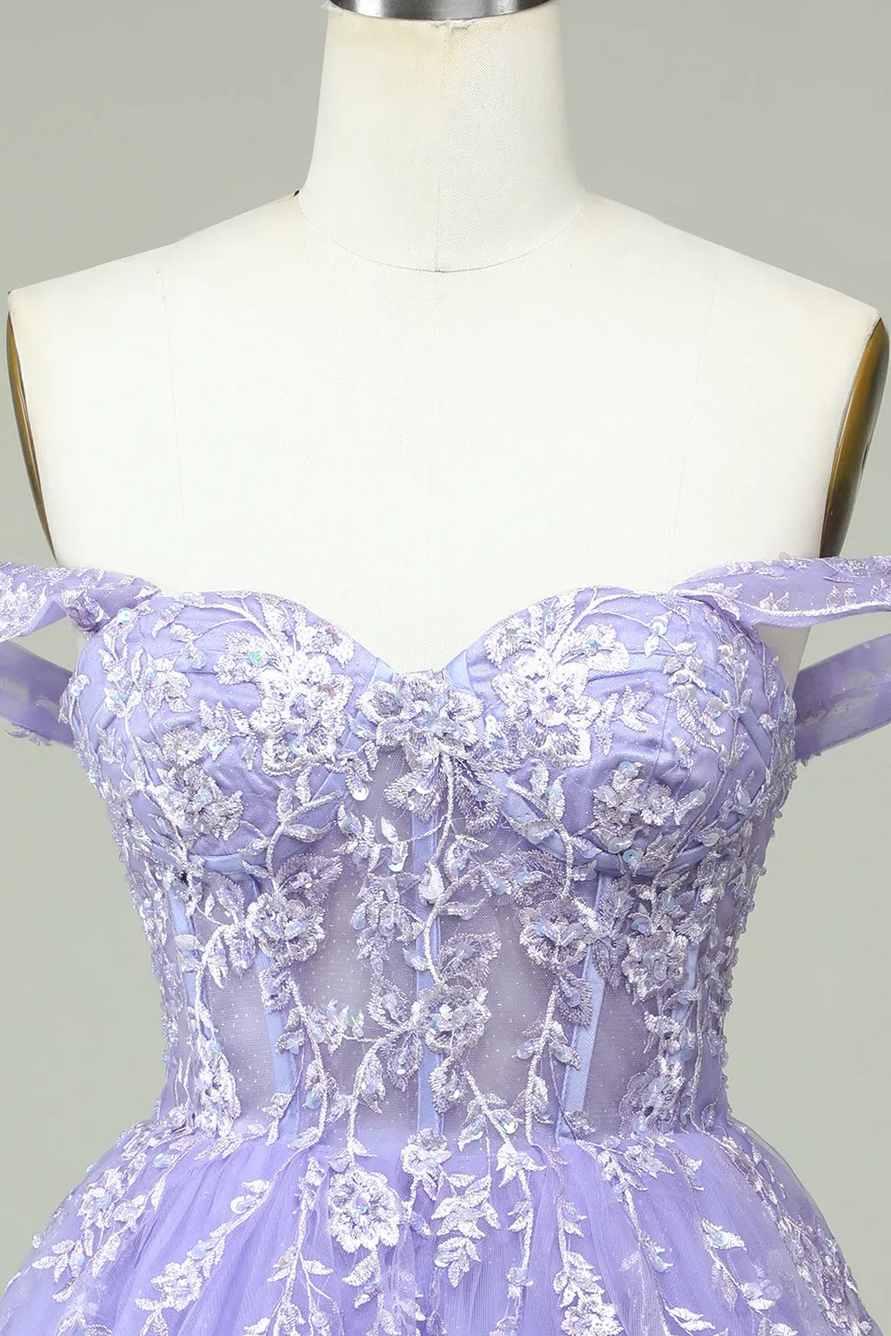 A Line Off the Shoulder Lilac Corset Homecoming Dress with Appliques sold by Zapaka product image thumbnail 4