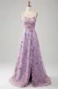 Light Purple A-Line Spaghetti Straps Long Prom Dress with Appliques sold by Zapaka