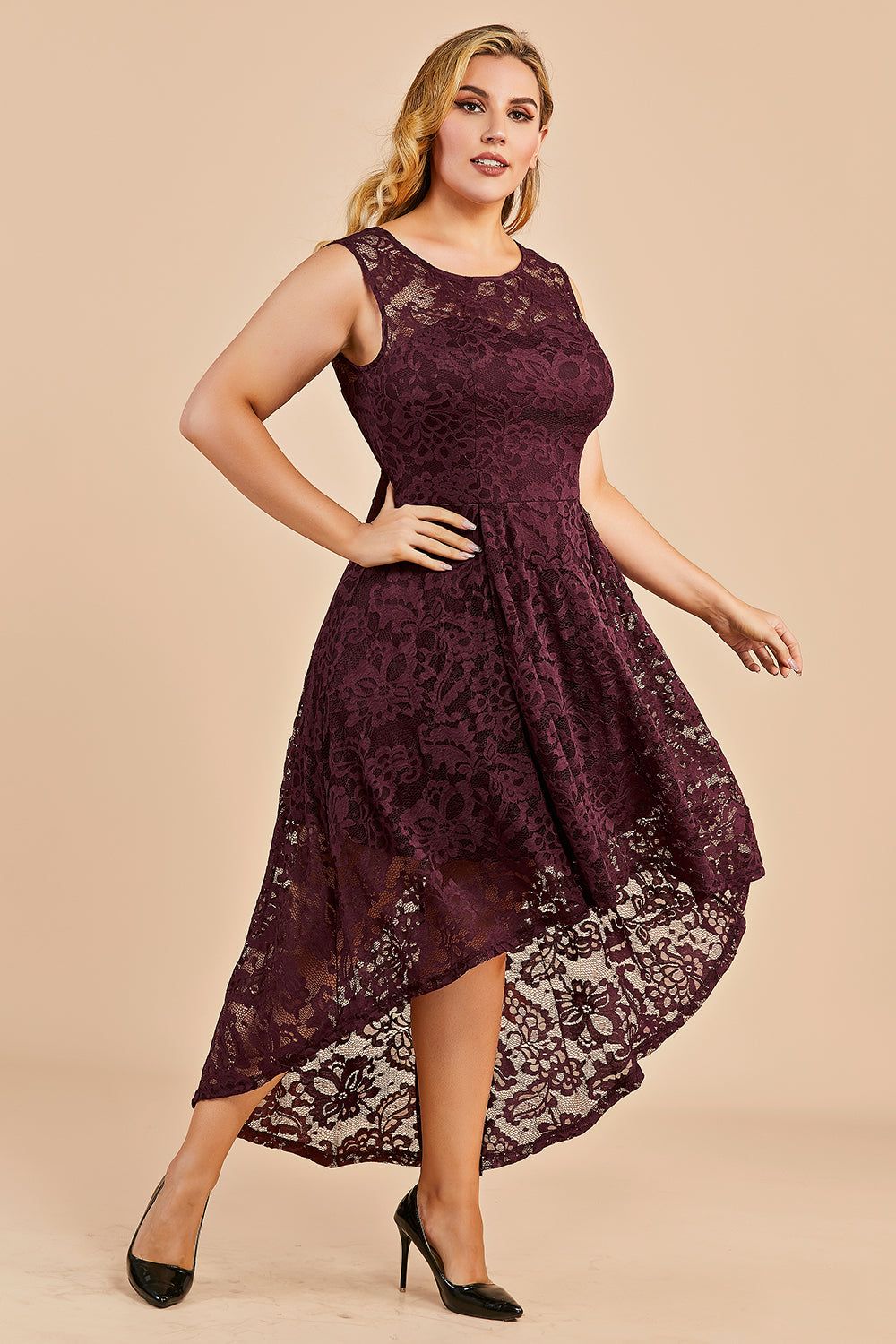 Plus Size Asymmetry Lace Party Dress sold by Zapaka product image thumbnail 5