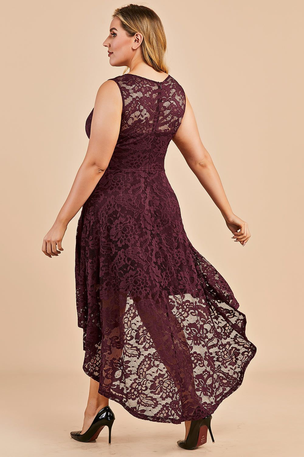 Plus Size Asymmetry Lace Party Dress sold by Zapaka product image thumbnail 2