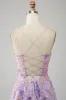Light Purple A-Line Spaghetti Straps Long Prom Dress with Appliques sold by Zapaka