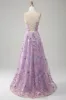 Light Purple A-Line Spaghetti Straps Long Prom Dress with Appliques sold by Zapaka