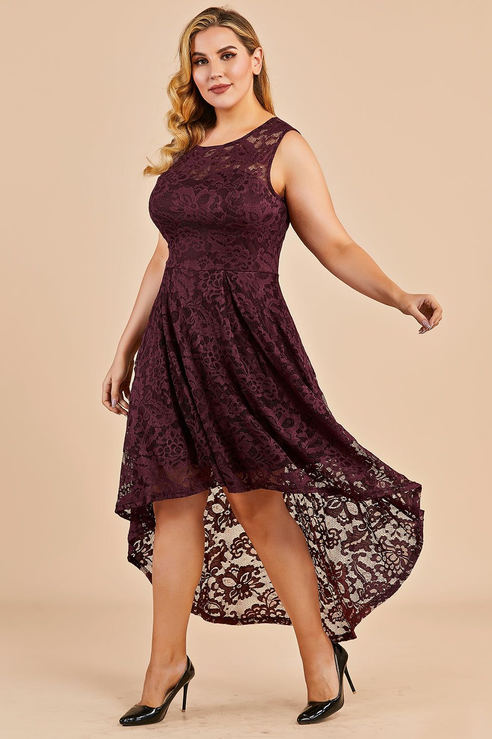 Plus Size Asymmetry Lace Party Dress sold by Zapaka product image thumbnail 3