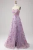 Light Purple A-Line Spaghetti Straps Long Prom Dress with Appliques sold by Zapaka