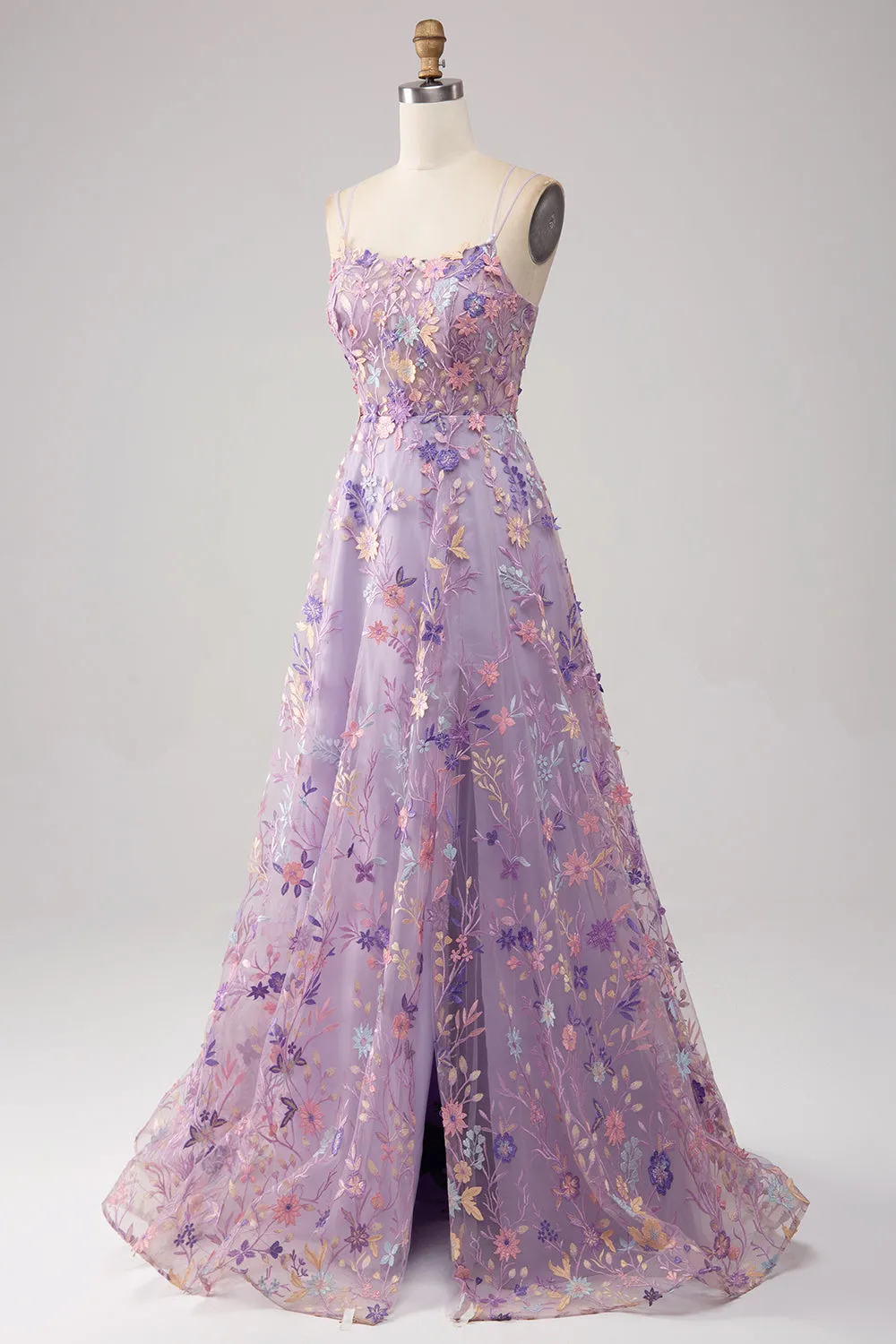 Light Purple A-Line Spaghetti Straps Long Prom Dress with Appliques sold by Zapaka product image thumbnail 3