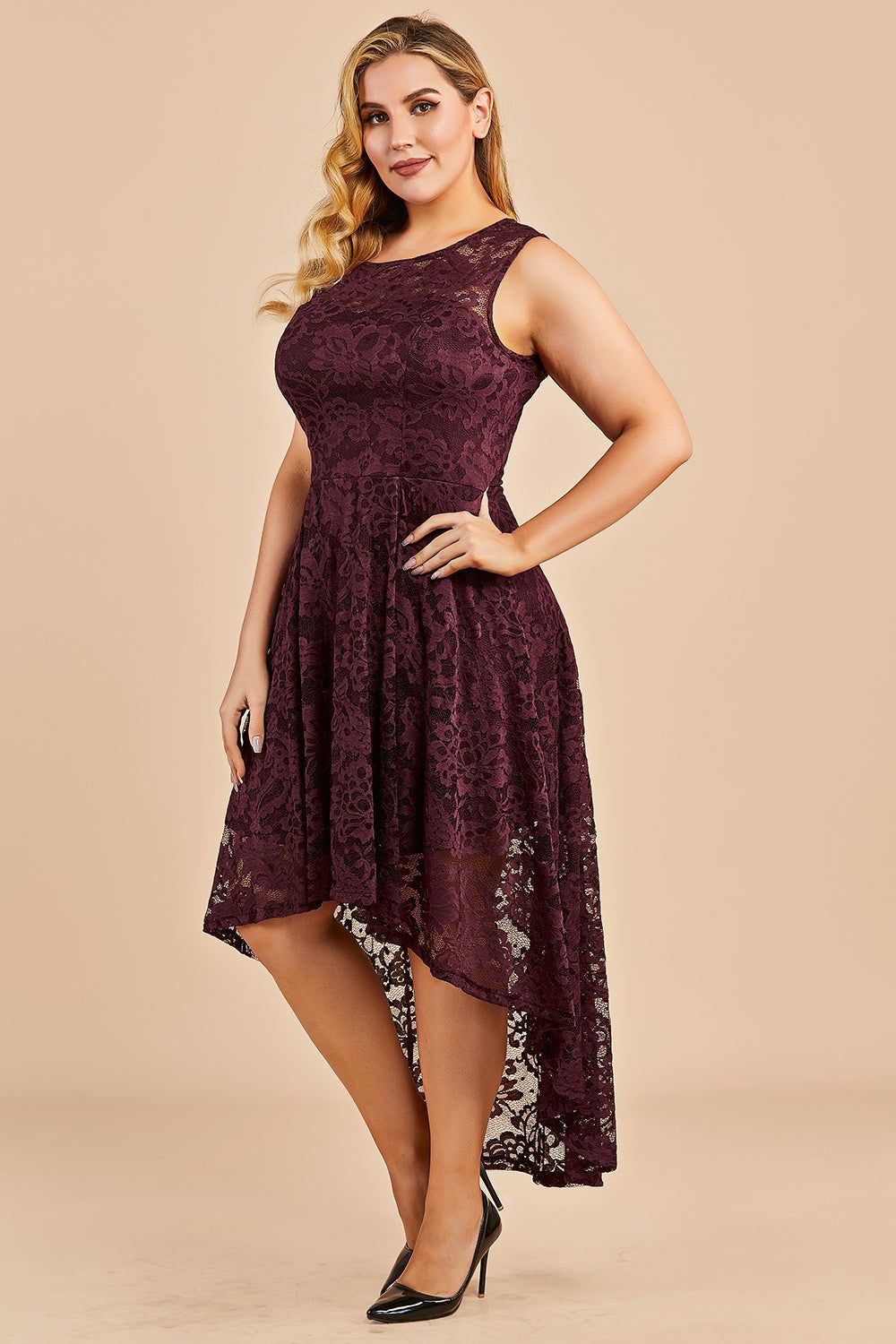 Plus Size Asymmetry Lace Party Dress sold by Zapaka product image thumbnail 4