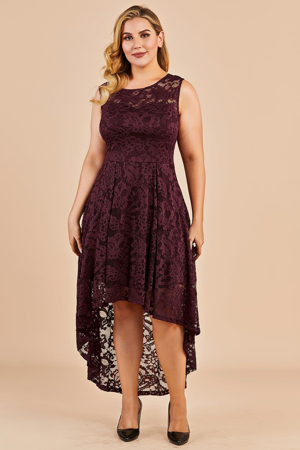 Plus Size Asymmetry Lace Party Dress sold by Zapaka