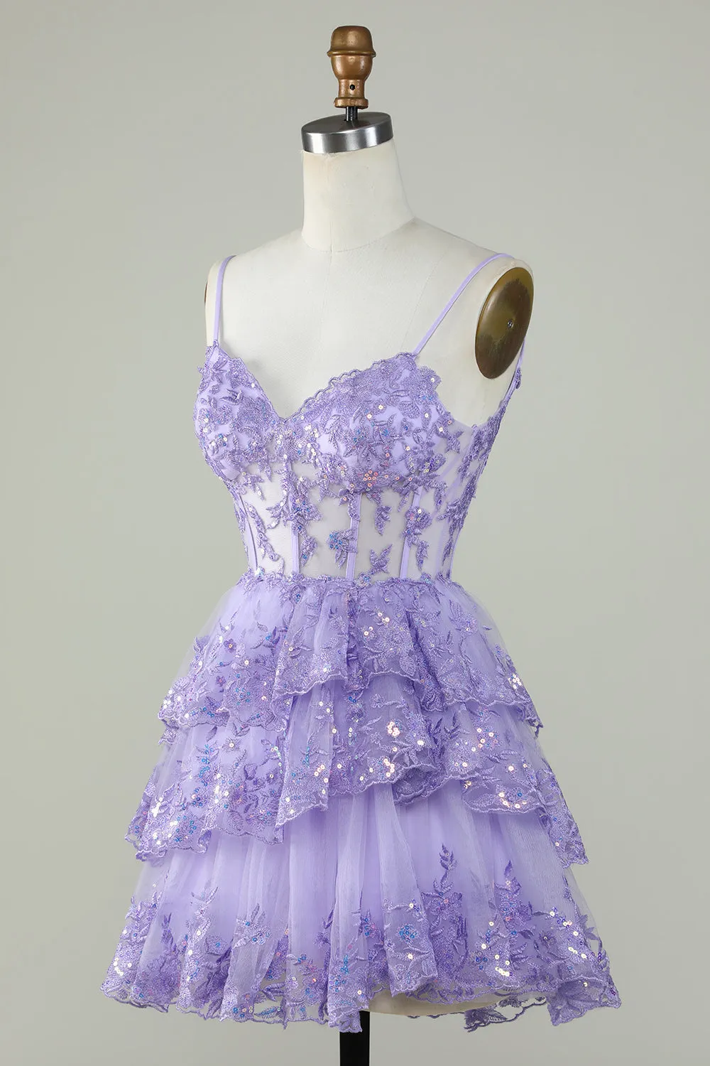 Gorgeous A Line Spaghetti Straps Purple Sparkly Corset Homecoming Dress sold by Zapaka product image thumbnail 5