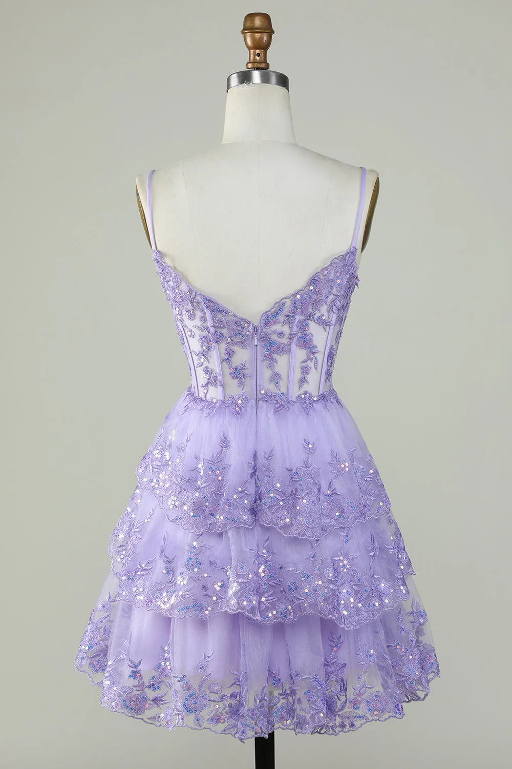 Gorgeous A Line Spaghetti Straps Purple Sparkly Corset Homecoming Dress sold by Zapaka product image thumbnail 2