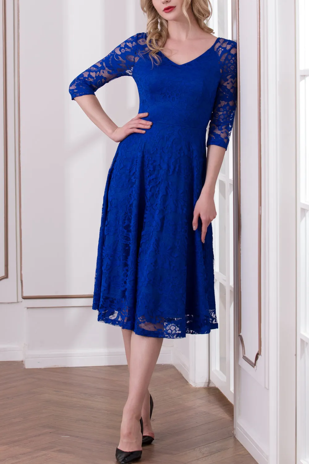 Royal Blue Half Sleeve Lace Dress sold by Zapaka product image thumbnail 3