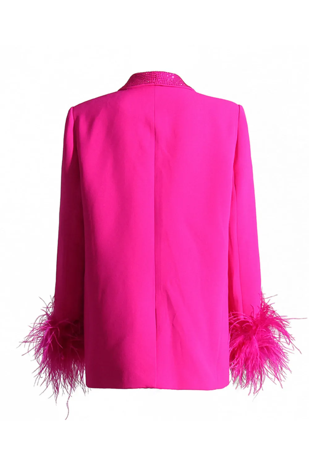 Glitter Fuchsia Shawl Lapel Women Blazer with Feathers sold by Zapaka product image thumbnail 2