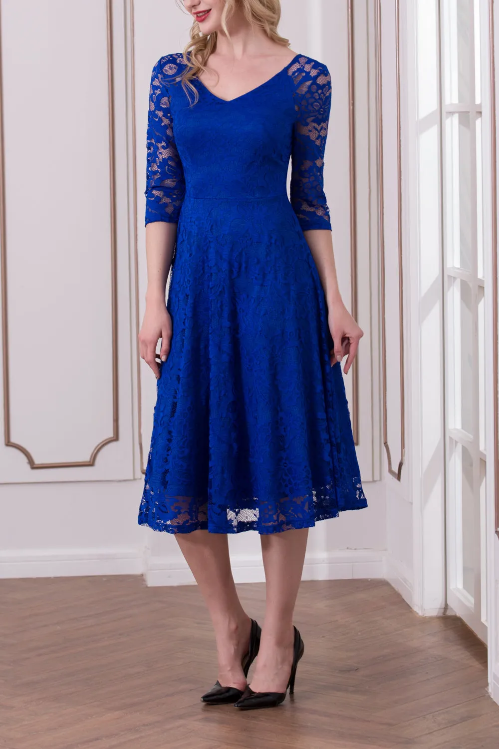 Royal Blue Half Sleeve Lace Dress sold by Zapaka product image thumbnail 4