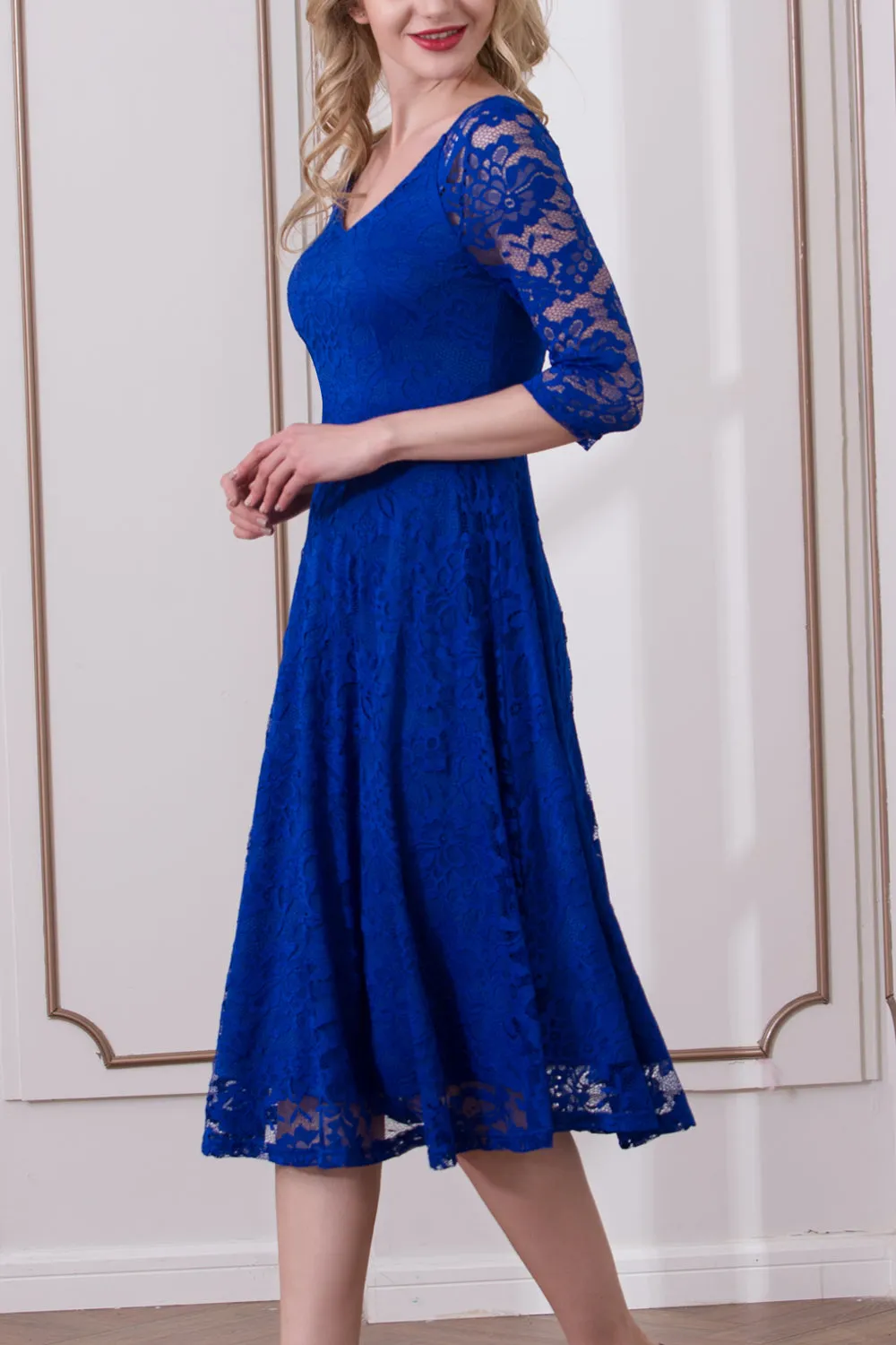 Royal Blue Half Sleeve Lace Dress sold by Zapaka product image thumbnail 5