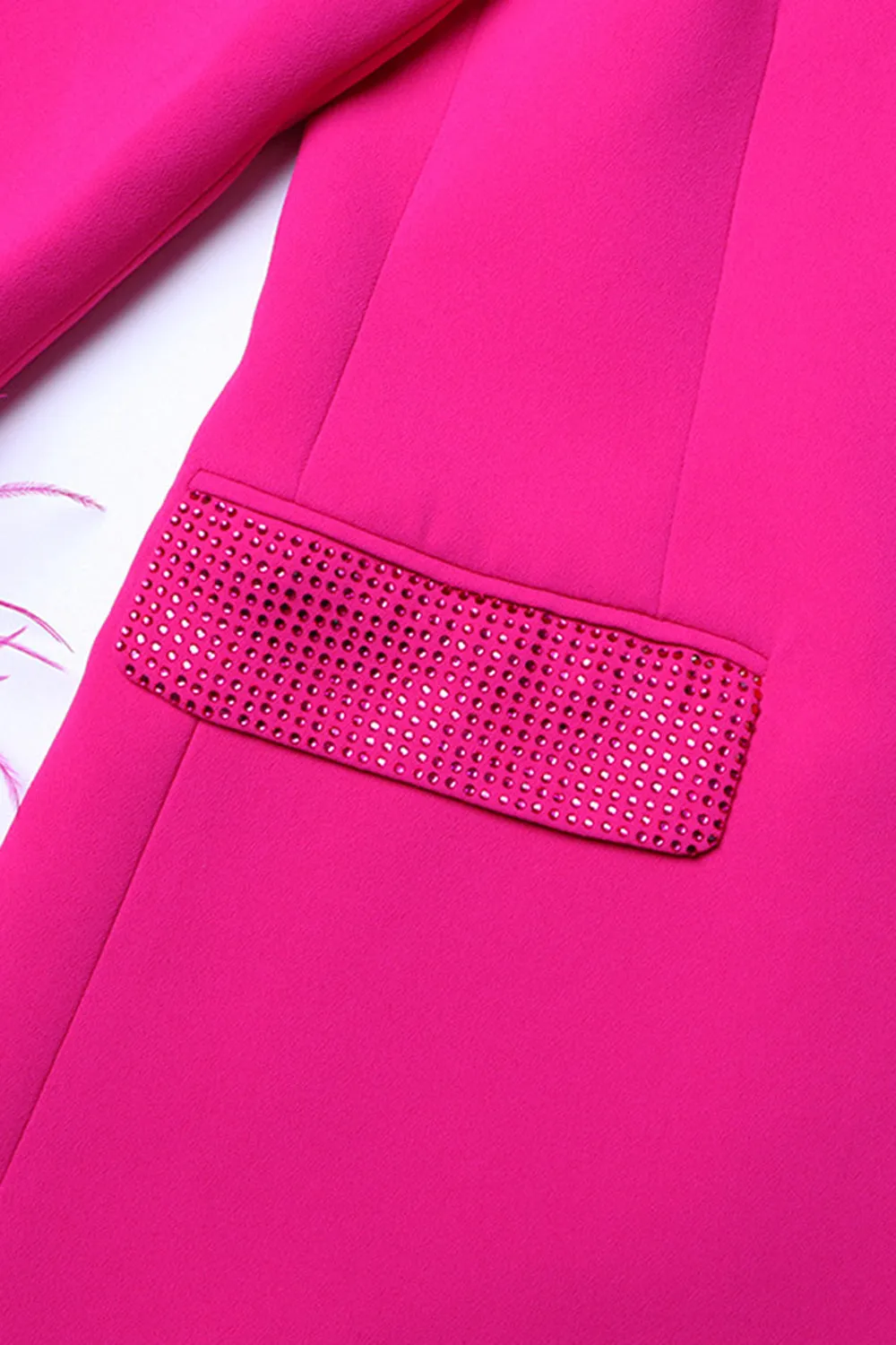 Glitter Fuchsia Shawl Lapel Women Blazer with Feathers sold by Zapaka product image thumbnail 4